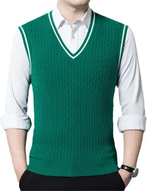 Young Men Wool Knit Vest Sweater Jumpers Sleeveless England Style V Neck for Autumn Winter Contrast Rim Casual